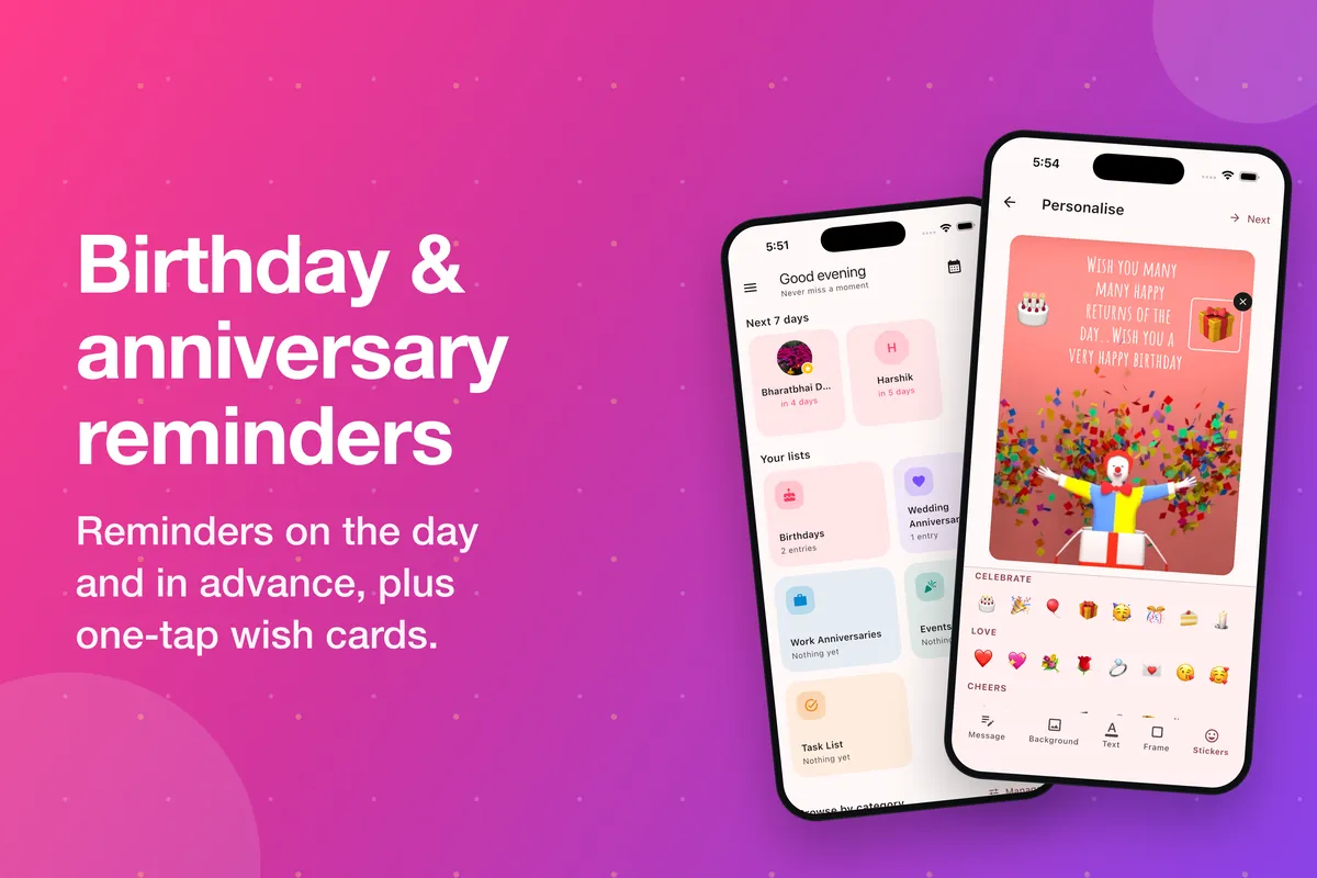 Personalised birthday wish card with stickers, text and frames